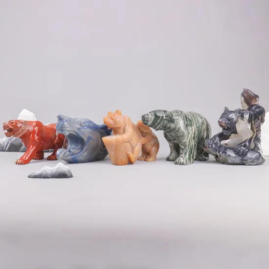 Spiritual Jiulong Jade Animal Sculpture for Gift Jiulong Jade Polar Bear Carvings Reiki Healing Crystal Crafts