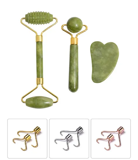 Hot Sale Products Natural Jade Material Gift Box Customized Logo Jade Roller Gua Sha Set
