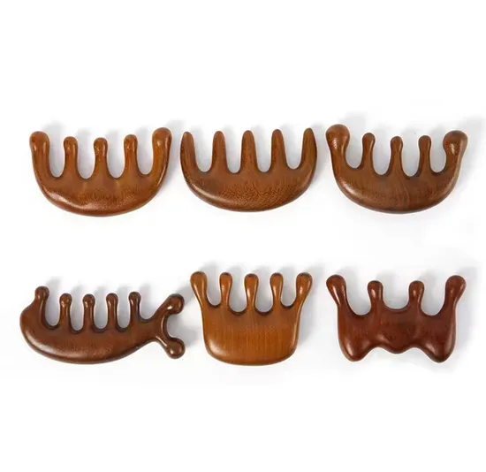 Natural Wooden Therapy Massage Comb Head Face Scalp Gua Sha Massager Facial Wide Tooth Guasha Scraping Body Massage