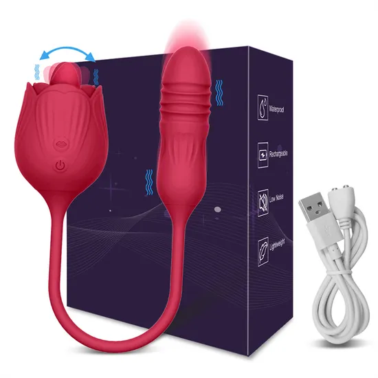 Wireless Purple Red Yoni Rose Shaped Vibrating Rose Vibrator Sex Toys for Woman Clit Tongue Sucking Vibrator 