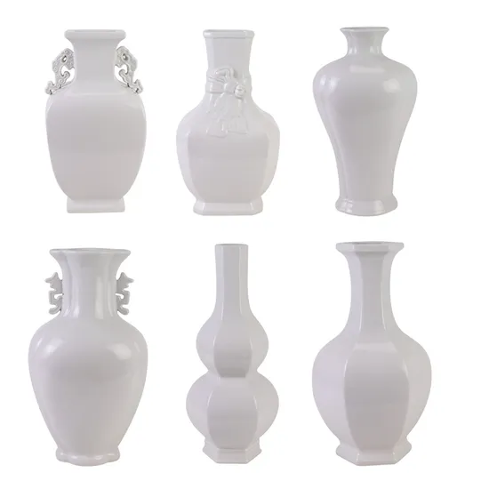 Pure White Jade Spring Vase with Crystal Glazed Decorative Porcelain Room Decoration 