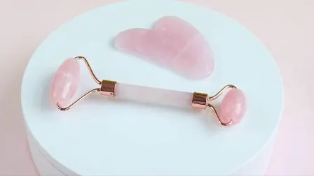 Wholesale Natural Rose Quartz Jade Roller Amethyst Crystal Gua Sha Set Face SPA Guasha Stone Facial Massage Tools 