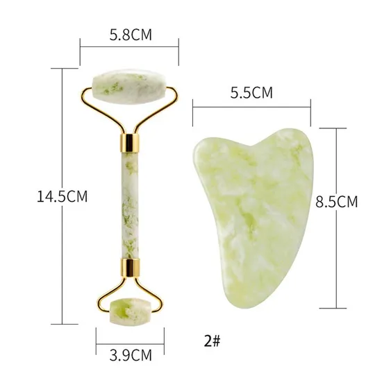 Rose Quartz Jade Roller Gua Sha Set Amethyst Green Pink White Jade Heart Shaped Gua Sha Stone and Face Roller Crystal Guasha Kit 
