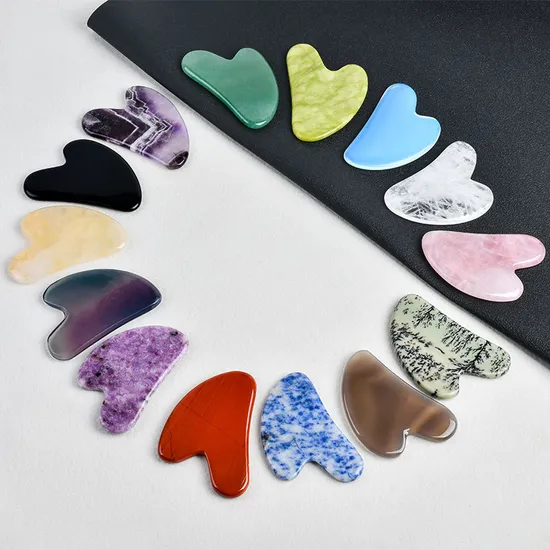 Handheld Agate Quartz Jade Roller Crystal Gua Sha Board Stone Facial Massage Tool 