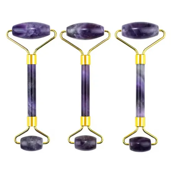 Best Seller Purple Crystal Jade Roller Face Skin Care Tool Wholesale Amethyst Facial Massage Roller for Beauty 