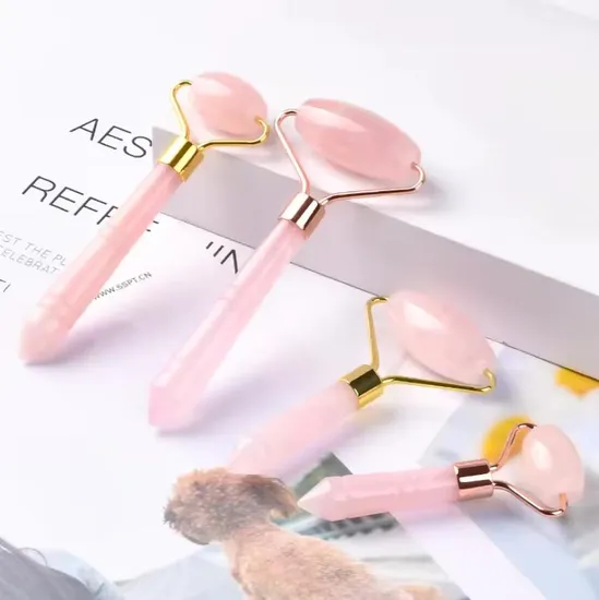 Personalized Natural Rose Quartz Single Head Mini Jade Face Skin Massage Roller Wholesale Pink Crystal Stone Facial Roller 