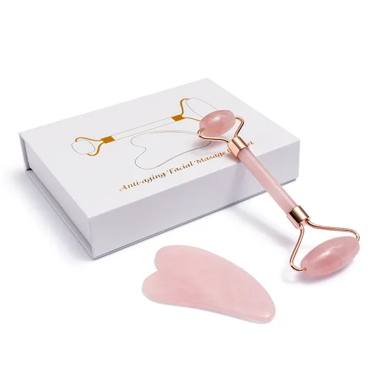 Natural Crystal Massage Product Bundle Set Rose Quartz Jade Gua Sha Scraping Massage Tool Slimming Tool Jade Roller 