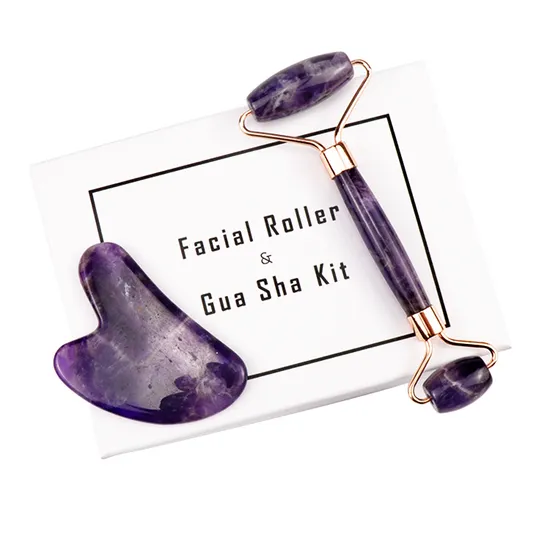 Top Quality Purple Crystal Jade Roller with Guasha Set 