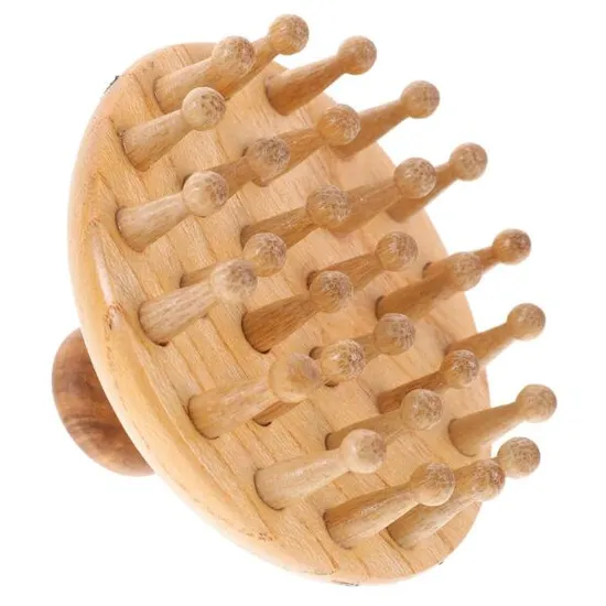 Wooden Round Tip Scalp Massager Comb Guasha Tool Wide Tooth Hair Brush 