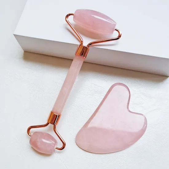 Original Rose Quartz Face Massage Stone Jade Roller with Gua Sha Set 
